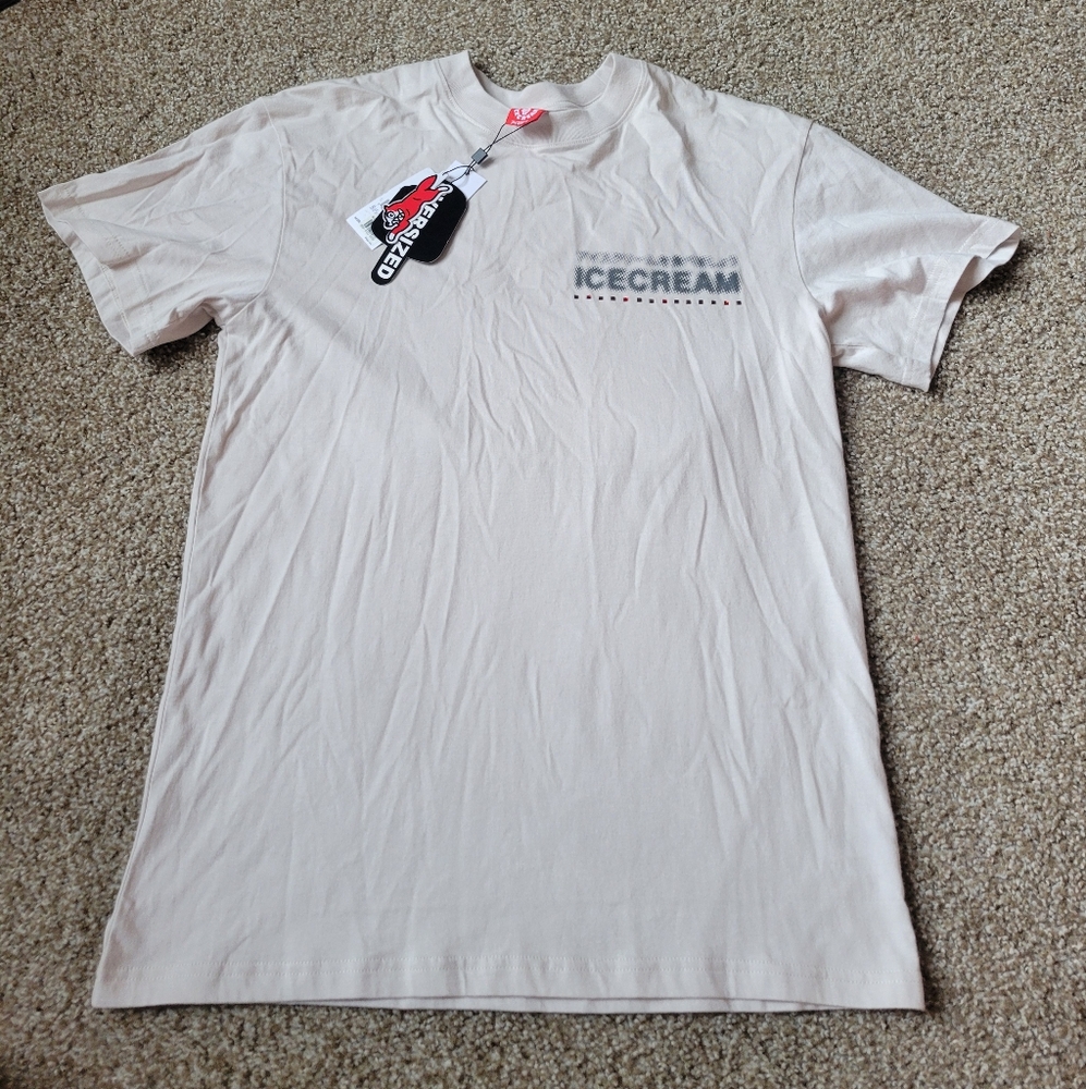 Icecream Prestige Embellished Men's Logo Rhinestone Soft Cream Short Sleeve Tee